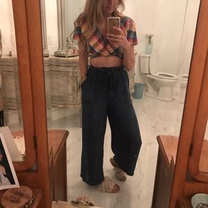 High-waisted wise leg jeans with tie
